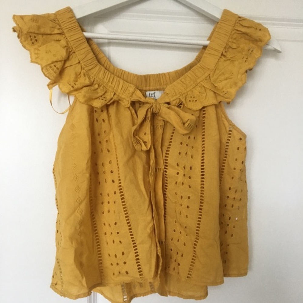 Zara Mustard Yellow Eyelet Top